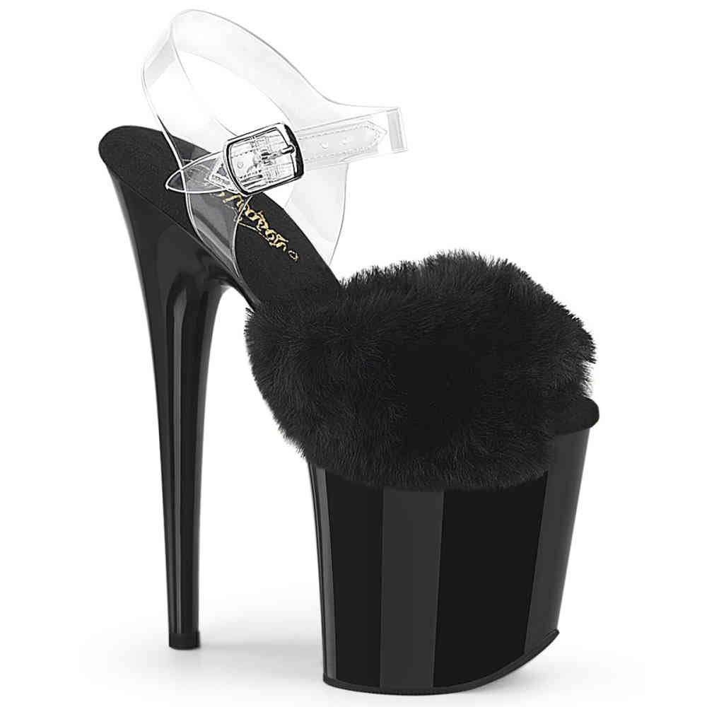 Pleaser - FLAMINGO-808FUR Sandale à bride à la cheville, Pole dance chaussures - Noir